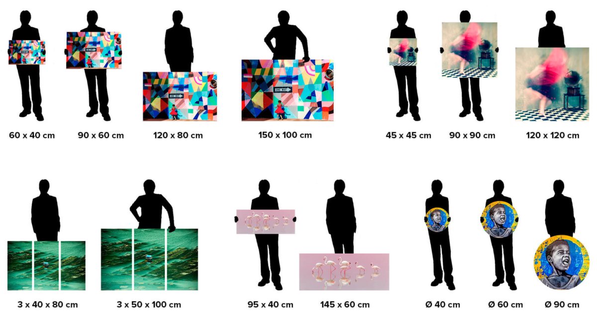 Formats des tirages aluminium et verre synthétique Pixopolitan